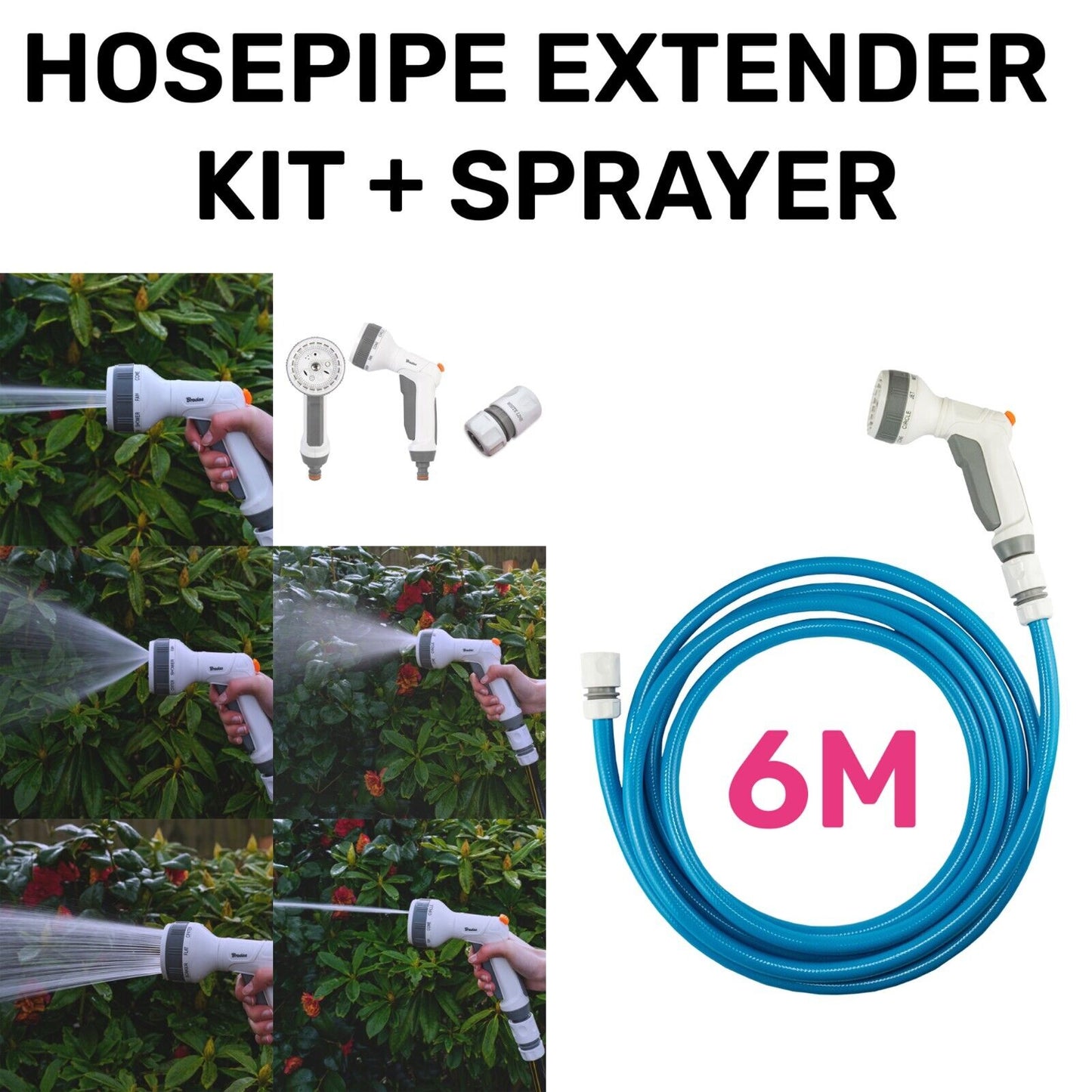 6m Outdoor Tap Garden Hose Extender Linking Connection Kit + Garden Hose Sprayer