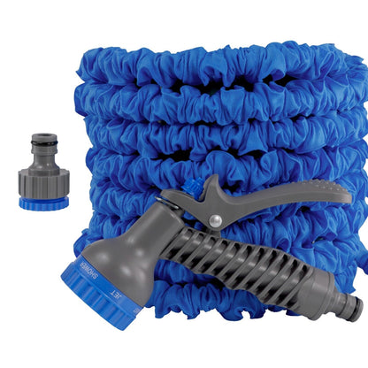 Blue Expanding X Hose 5m-15m Pipe, Multi Spray Jet and Storage Bracket Hanger