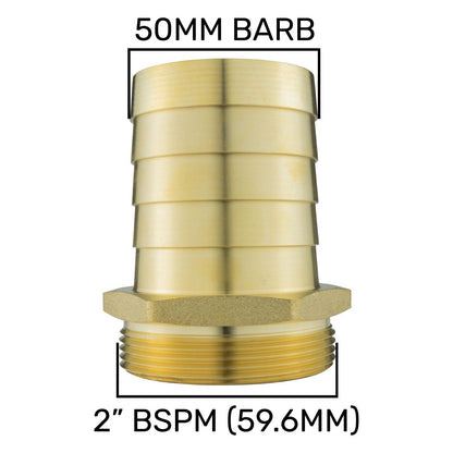 Solid BRASS Hose Tail BSP Threaded Connectors for Air, Water & Fuel Pressure