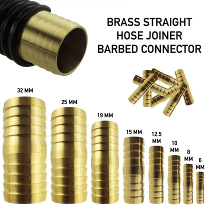 Metal Brass Straight Hose Joiner Barbed Connector Air Fuel Water Pipe Gas Tubing