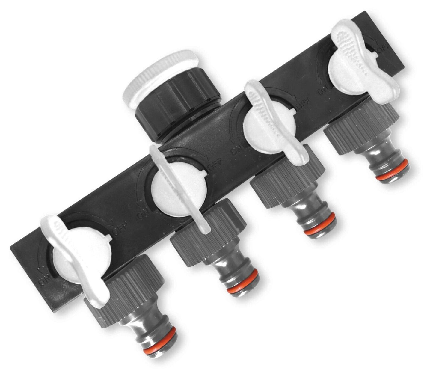 Valved 4 Way Tap Splitter Adapter, Multiple Quick Connect Outlets From One Tap