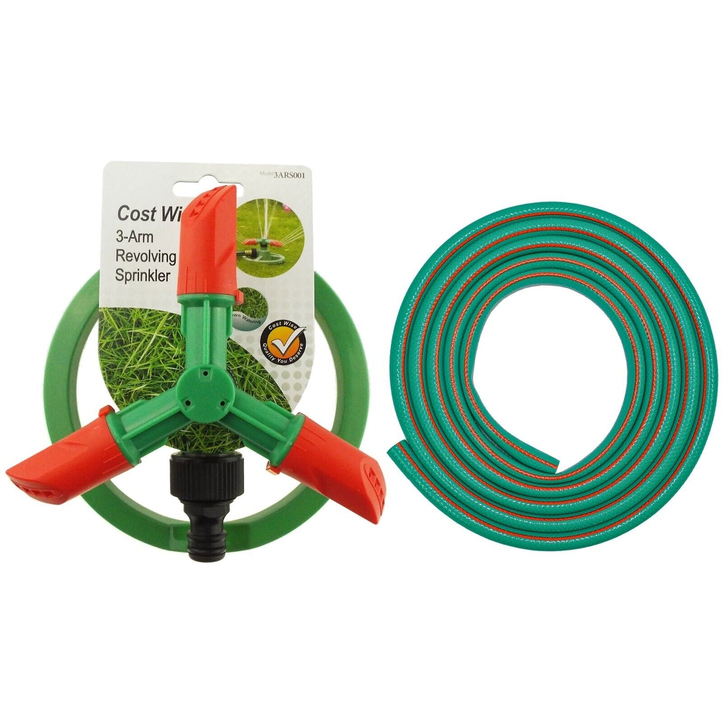 Automatic Lawn Sprinkler Garden Watering Adjustable Spinning 360 & 5m of Hose