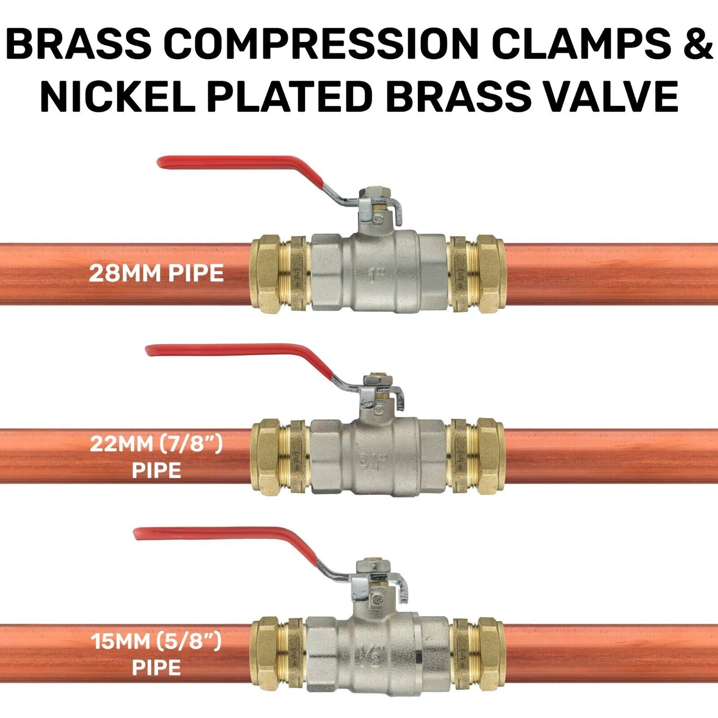 Brass Compression Ball Valve 15mm - 25mm Copper Pipe Plumber Fittings 1" - 1/2"