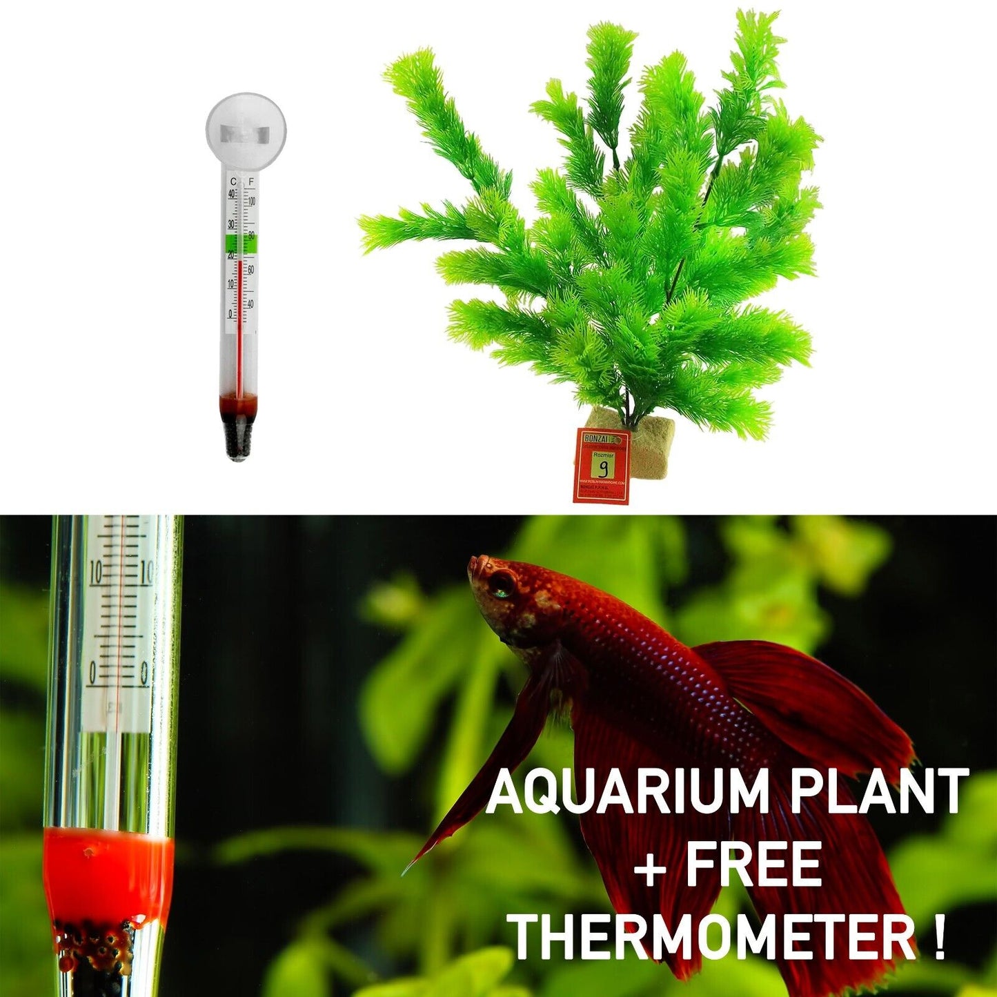 Aquarium Fake Plant 35cm Fish Tank Artificial Green Ornament Water + FREE THERMO