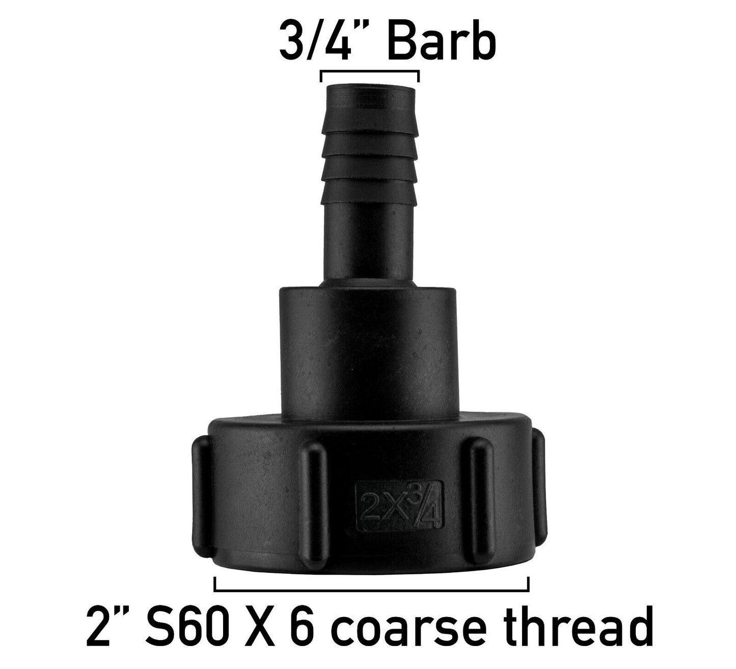 IBC S60X6 2" TANK ADAPTER 3/4" HOSEPIPE OUTLET - 60MM COARSE THREAD TO BARB 19MM