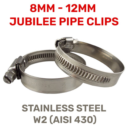 8mm - 10mm Jubilee Type Clip Stainless Steel Hose Clamp Worm Drive Marine Grade