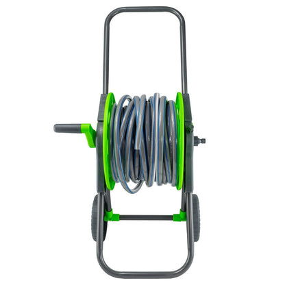 Hose Reel Cart & 30m (100ft) Hose - Hose Cart on Wheels with Foldable Handle