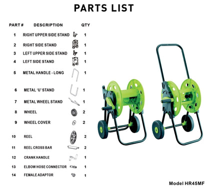 45m Lime Hose Cart, Free Standing Foldable Garden Reel