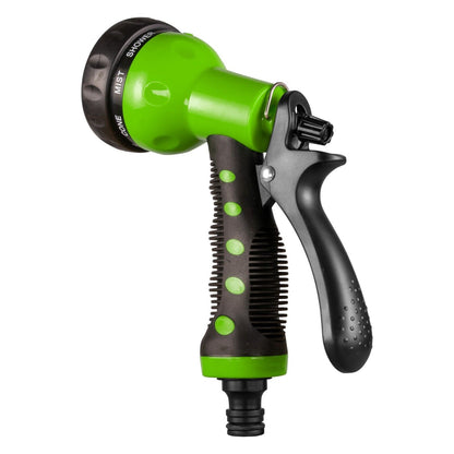 Multi-Pattern Water Sprayer Hose Gun, 8 Spray Options - Green & Black