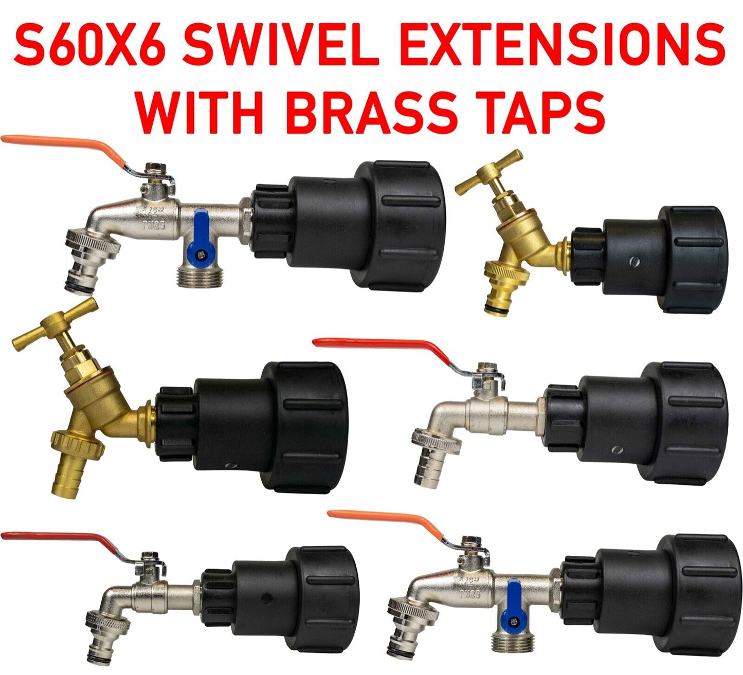 IBC Tank Extender Outlet with BRASS TAPS, 360 SWIVEL EXTENSION, Barb, Click-lock