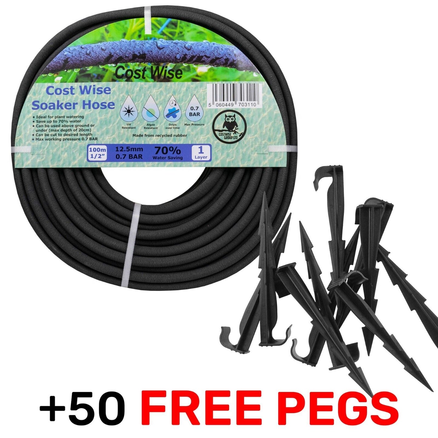 Soaker Hose Leaky Pipe Porous Irrigation - 7.5m - 200m + Free Pegs!