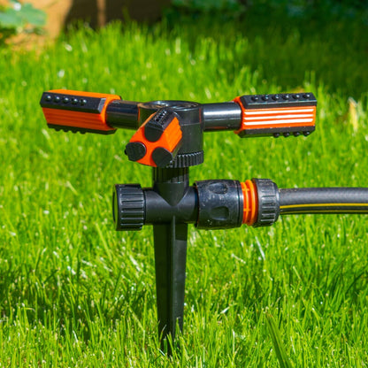 Spinning Garden Ground Spike Sprinkler 360° Spray & FREE Hose Quick Connector