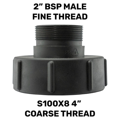 IBC TANK Adapter S100X8  Coarse 4" to 2" BSPM Thread Outlet Water TANK Reducer