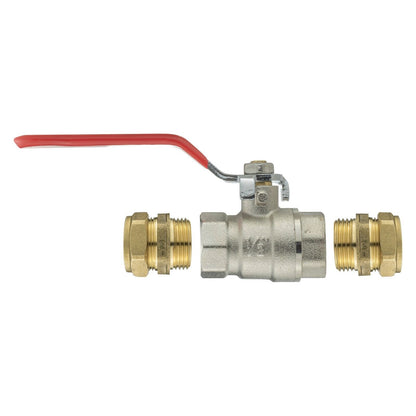 1/2" Bore Copper Pipe Brass Compression Fitting & Ball Valve Water Shutoff Lever