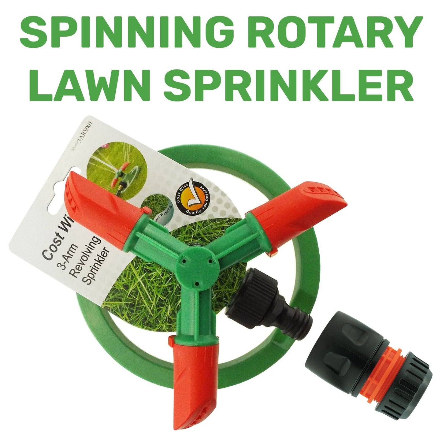 Automatic Lawn Sprinkler Garden Watering Adjustable Spinning 360 & Connector Kit