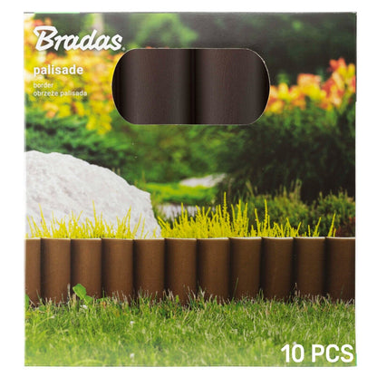 10m Brown Long Garden Lawn Palisade Edging Border Wall Flowerbed, Wood Texture