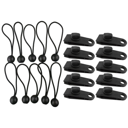 4" Bungee Balls & Tarp Clips, 20 Pack, Elasticated Shock Ties & Grip Push Clips