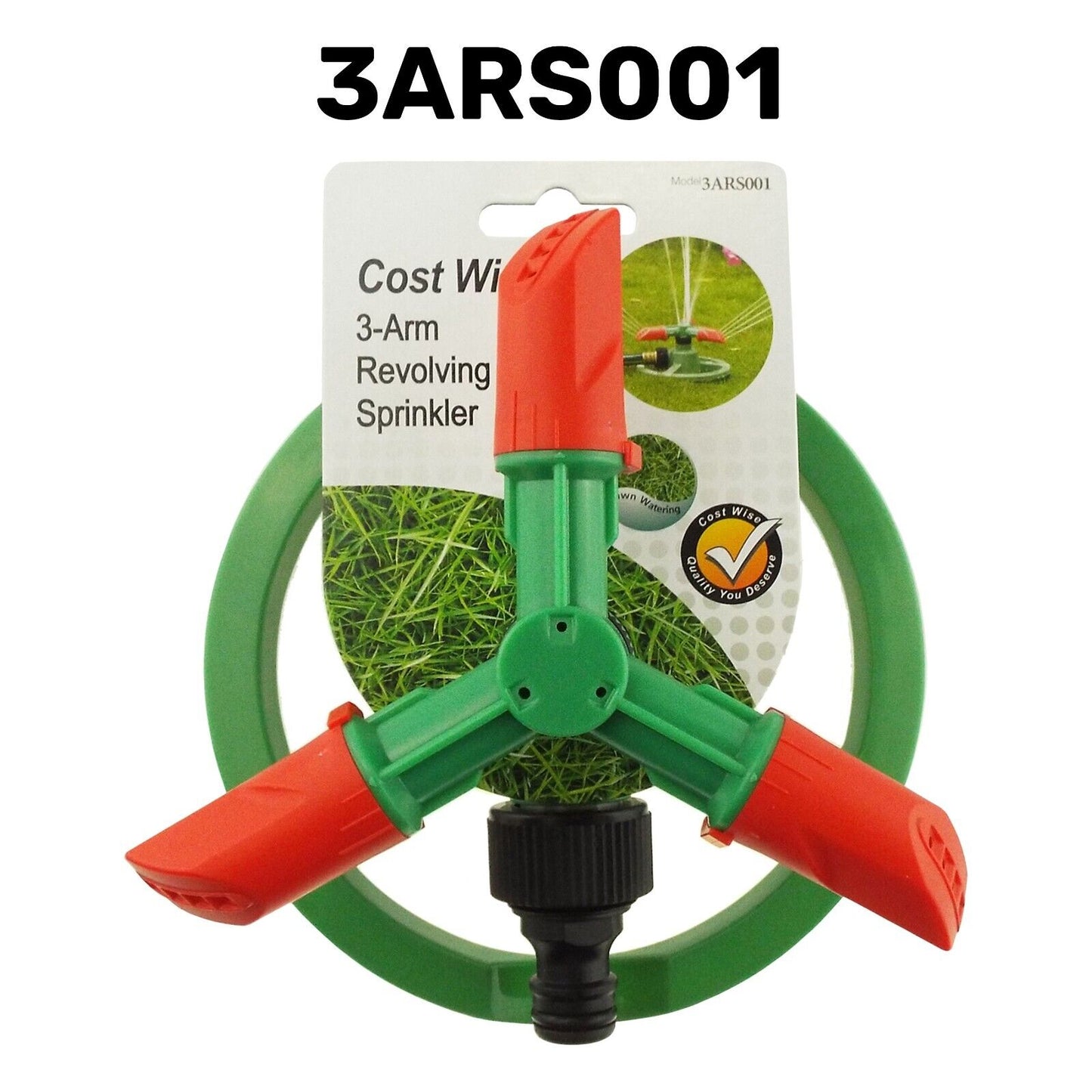 Lawn Sprinkler Garden Watering 6" Adjustable Spinning 360 Automatic 3-ARM Green