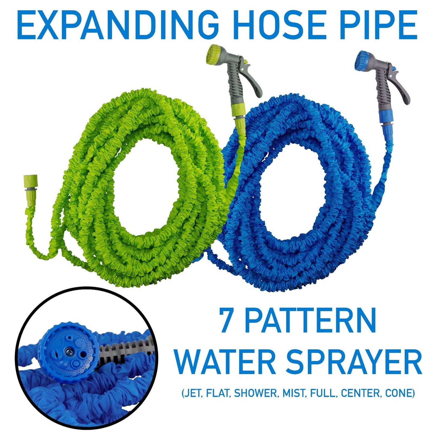 Expandable Garden Hose Pipe Anti Kink With 7 Function Water Spray Gun Magic Hose