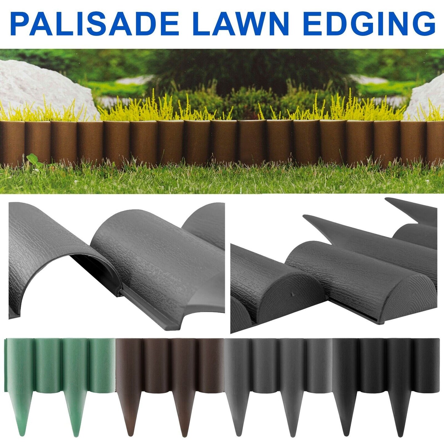 2.5m-50m Lawn Grass Edging Garden Plants Flow Bed Border Wood Log Texture Effect