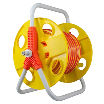 Hose Pipe Storage Reel Holder with 15m Premium 6-Layer Yellow Hose