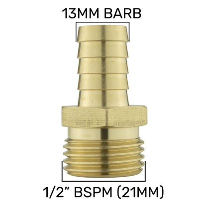 Solid BRASS Hose Tail BSP Threaded Connectors for Air, Water & Fuel Pressure