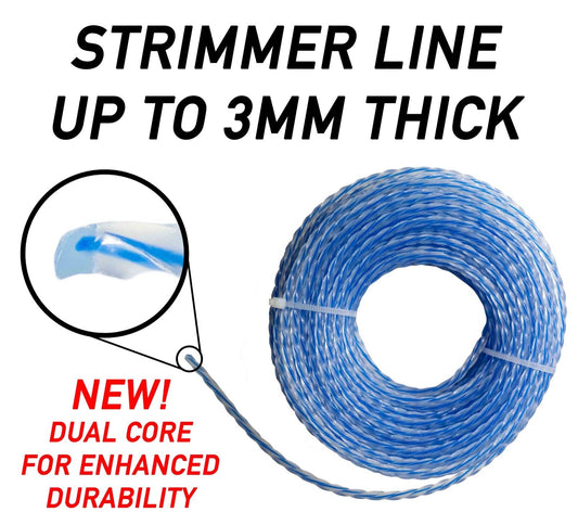 BLUE DUAL CORE TWIST Trimmer Line Strong 15M For Strimmers, up to 3MM THICK!