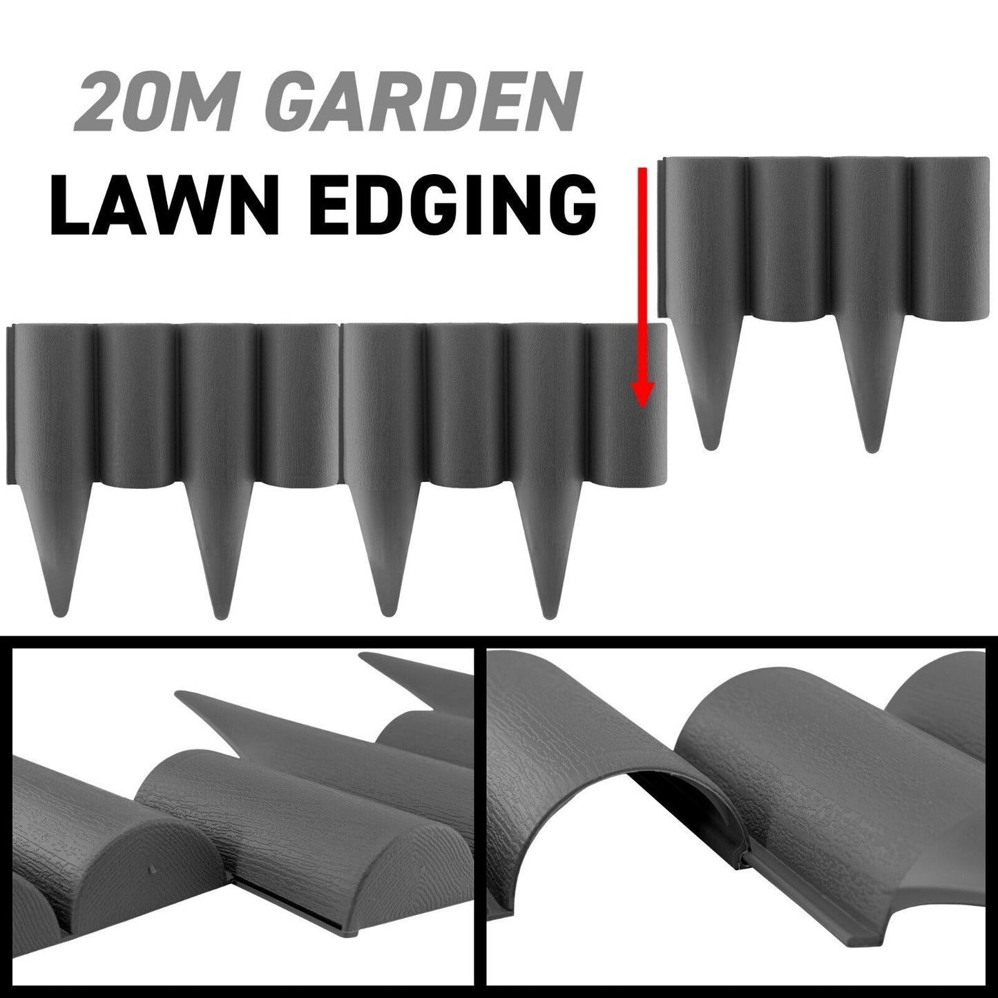 20m Garden Border Edging Wall Lawn Palisade Professional Grey Wooden Log Pattern