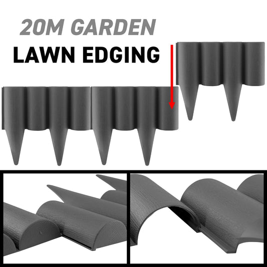 20m Garden Border Edging Wall Lawn Palisade Professional Grey Wooden Log Pattern