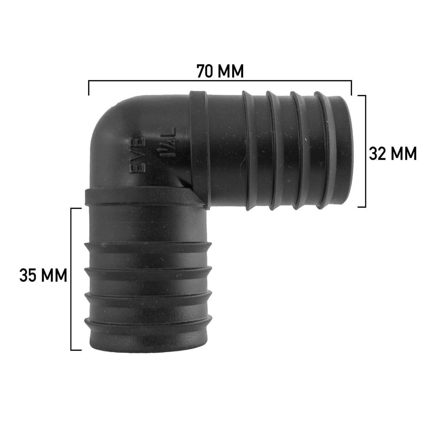 1.25" 90 Degree Elbow Bend 32mm Flexible Koi Pond Pipe Extraction Hose Barb Fit