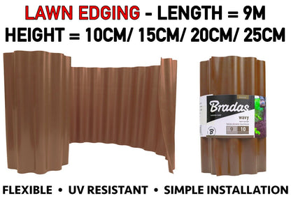 Garden LAWN Border Edging & Wall, 9M Long Separator, 10-25cm Height - BROWN