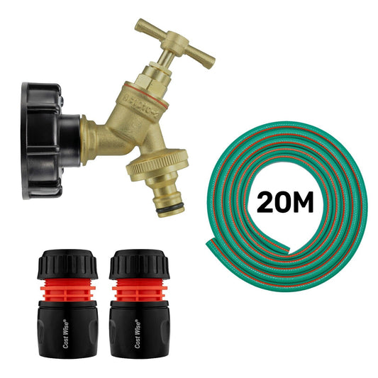 IBC TANK ADAPTER S60X6 60MM BRASS GARDEN TAP QUICK CONNECTER + 20M HOSEPIPE