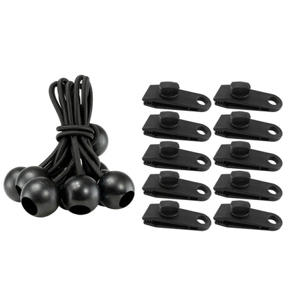 4" Bungee Balls & Tarp Clips, 20 Pack, Elasticated Shock Ties & Grip Push Clips