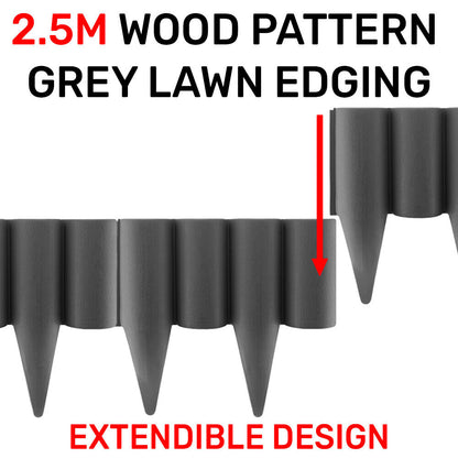 Grey Garden Border Edging Wall, Lawn Palisade, 2.5m Professional Wood Effect