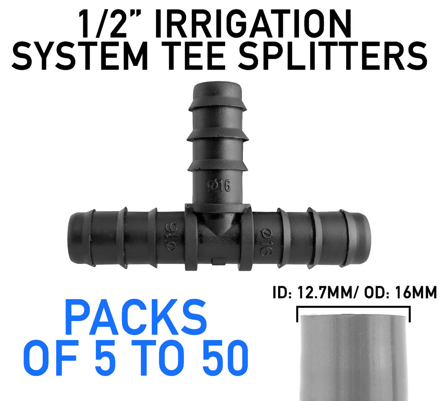 1/2" TEE SPLITTER CONNECTOR for Soaker/Leaky/Porous Garden Irrigation Systems