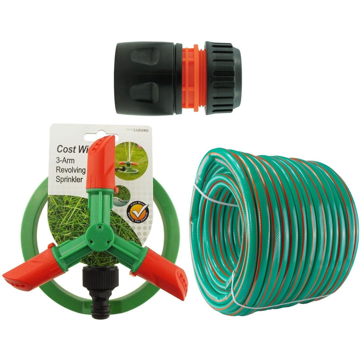 Automatic Lawn Sprinkler 360 Garden Plants Watering 3-ARM + 5M Connection Bundle