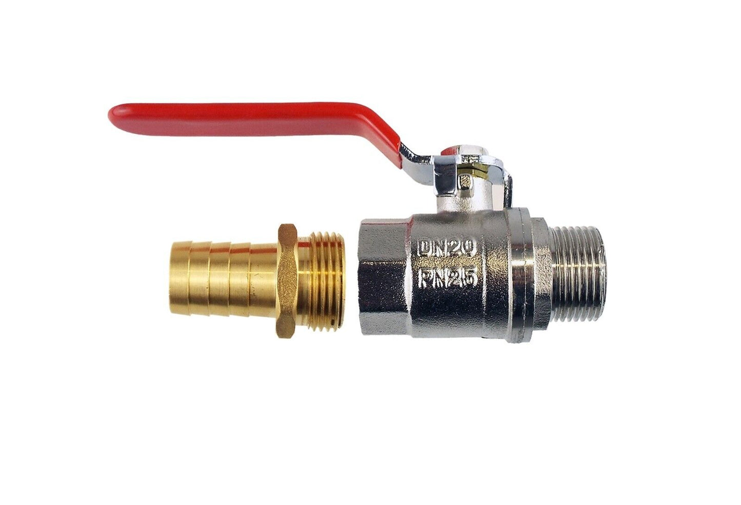 IBC Tank Outlet 2" S60X6 Thread + Lever Valve Full Flow to 19mm Brass Barb 3/4"