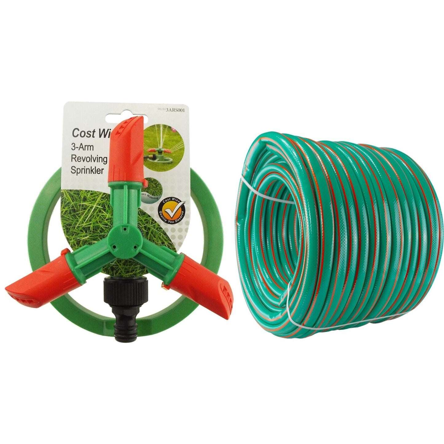 Automatic Lawn Sprinkler Garden Watering Adjustable Spinning 360 & 5m of Hose