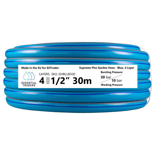 30m Blue Supreme+ 1/2″ Reinforced Garden Hose, 4-Layer