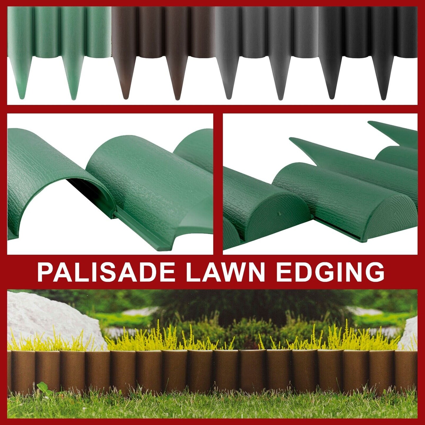 2.5m-50m Lawn Grass Edging Garden Plants Flow Bed Border Wood Log Texture Effect