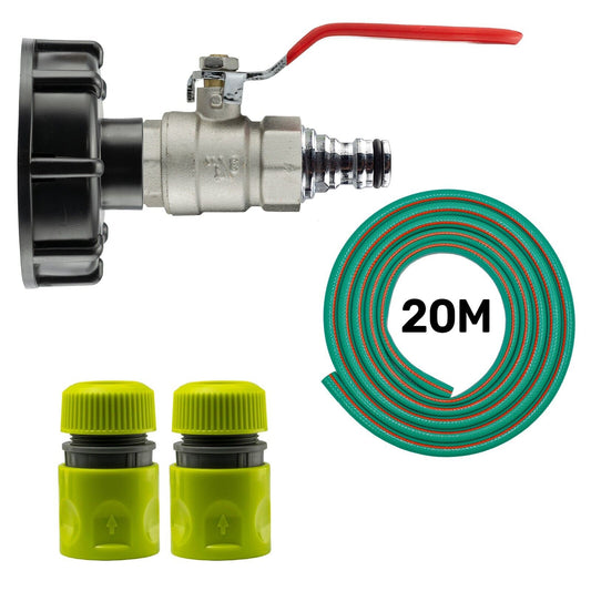 IBC Tank 2" S60X6 + Lever Valve Quick Connector + 20m Hosepipe & 2 Connectors