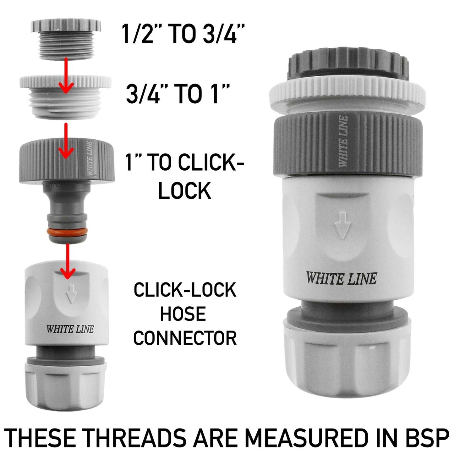 Garden Hose Connectors Fittings, Universal Standard, Hozelock Compatible, WHITE