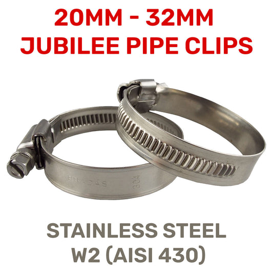 Marine Grade Jubilee Type Clip Stainless Steel Hose Clamp Worm Drive 20mm - 32mm