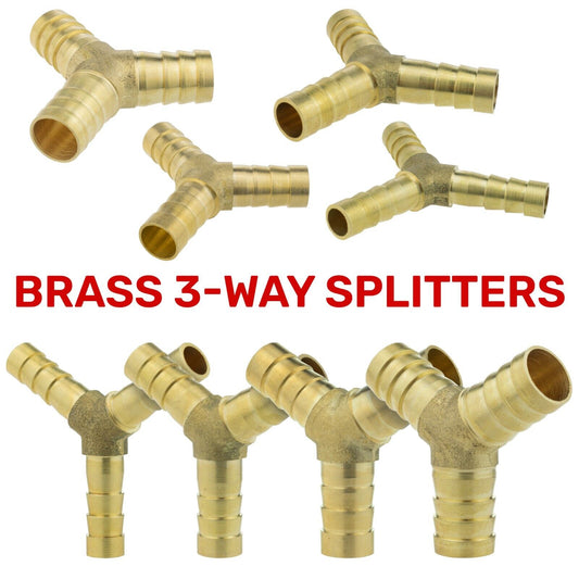 Solid BRASS Barbed Tee Y-Splitter Connectors for Air, Gas, Pressure Compressor