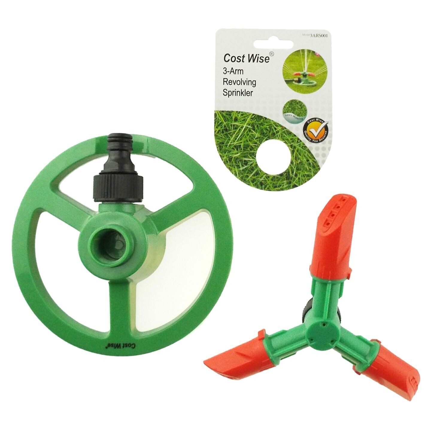 Lawn Sprinkler Garden Watering 6" Adjustable Spinning 360 Automatic 3-ARM Green