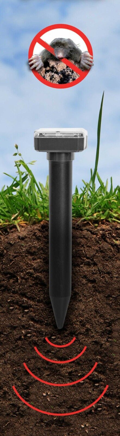 Ultrasonic Mole Repellent Deterrent, Solar Powered, Ground Spike, Pest Control