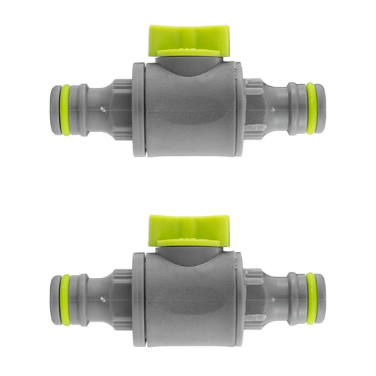 Pack of 2 garden irrigation/watering hose valves, on/off water flow control,