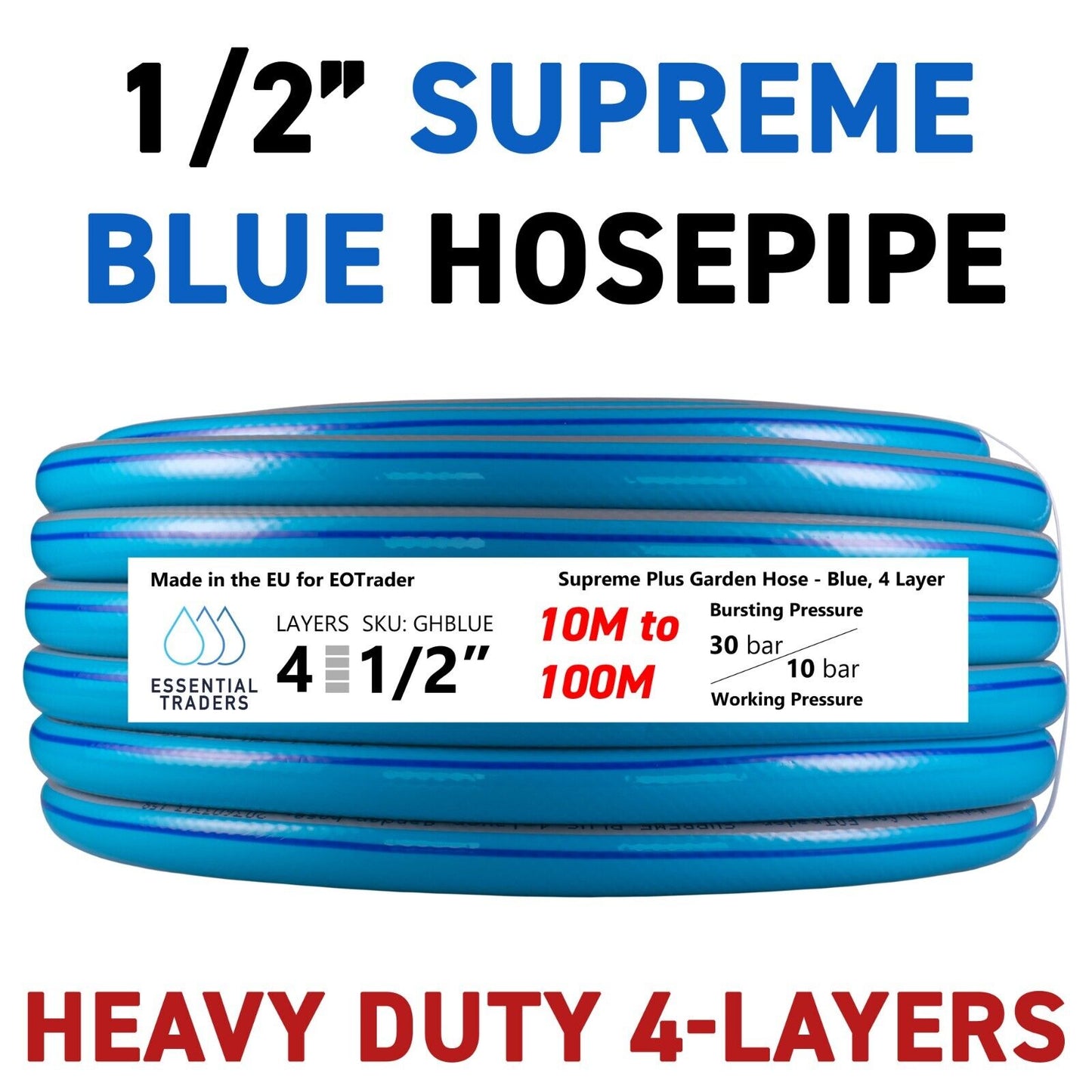 Blue Supreme+ 1/2" Reinforced Garden Hose Pipe