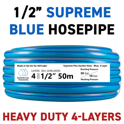 50m Blue Supreme+ 1/2" Reinforced Garden Hose Pipe