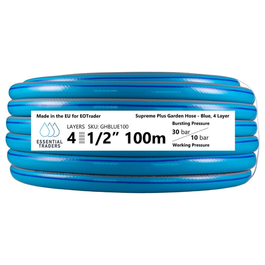 100m Blue Supreme+ 1/2″ Reinforced Garden Hose, 4-Layer
